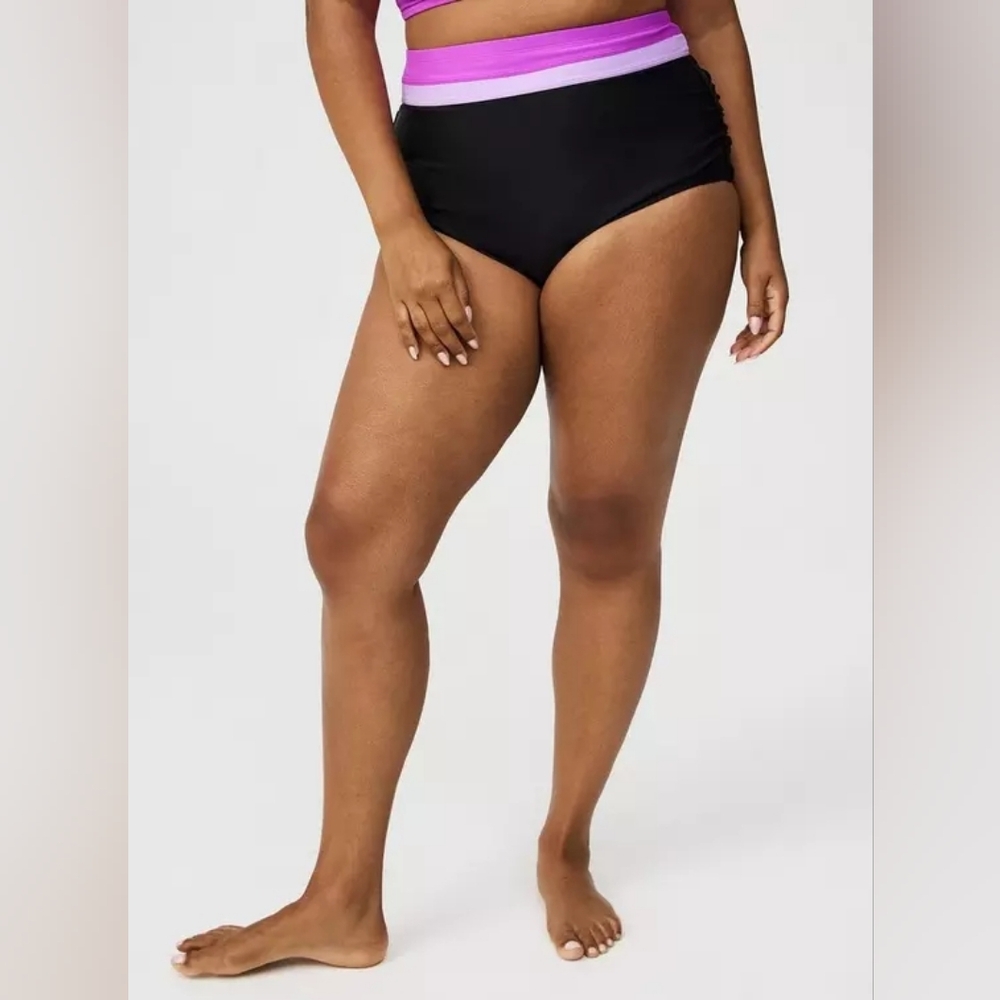 Torrid Black Violet Lightly Lined Ruched Swim Bikini Bottoms 4x NWOT